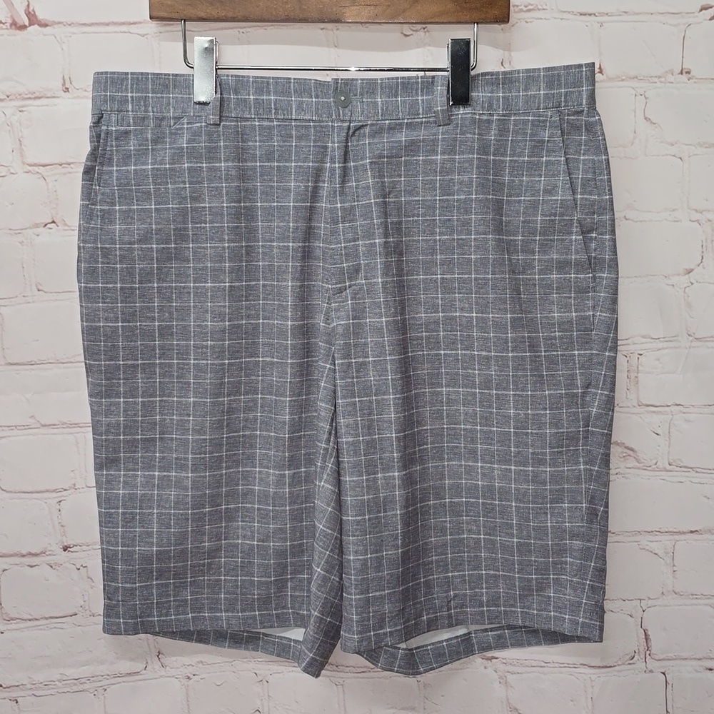 Nike Golf Dri Fit Shorts Gray White Plaid Polyester Blend Men's Size 36